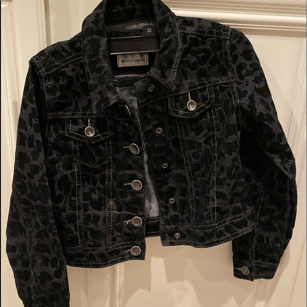 girls justice black cheetah jean jacket